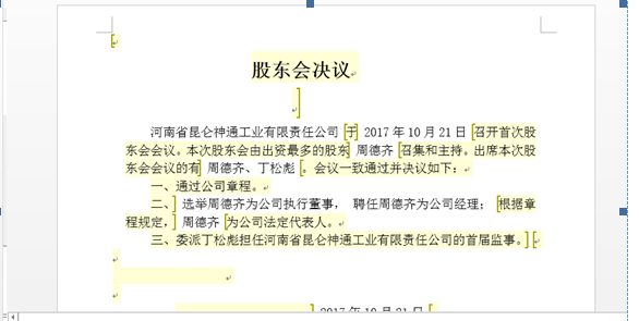 鄭州申請(qǐng)集團(tuán)公司注冊(cè)流程章程預(yù)覽