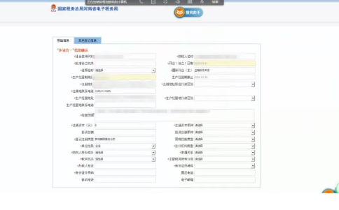 部分信息會自動提取到工商的信息，紅色星號為必填項需要補充完整。